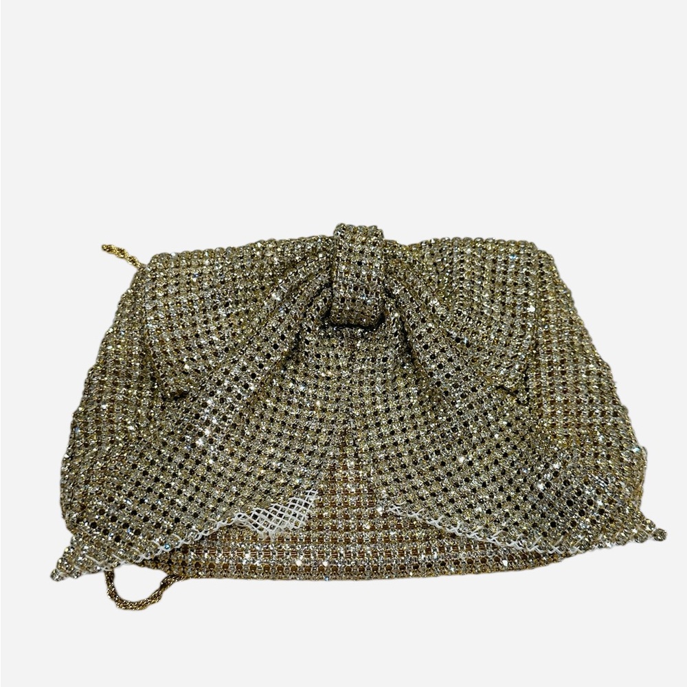 Loeffler Randall Jolene Gold Diamanté Bow Clutch - Picture 9 of 13